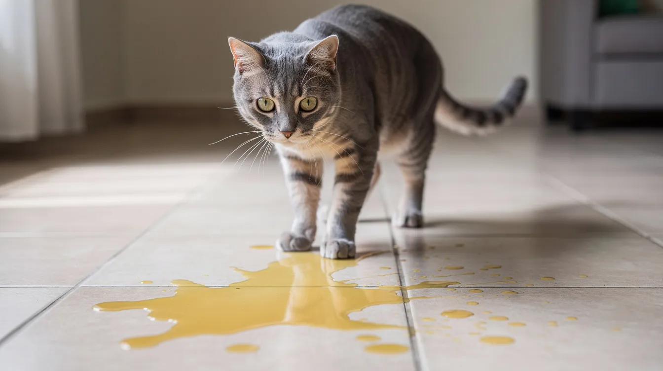 cat with urine on the floor