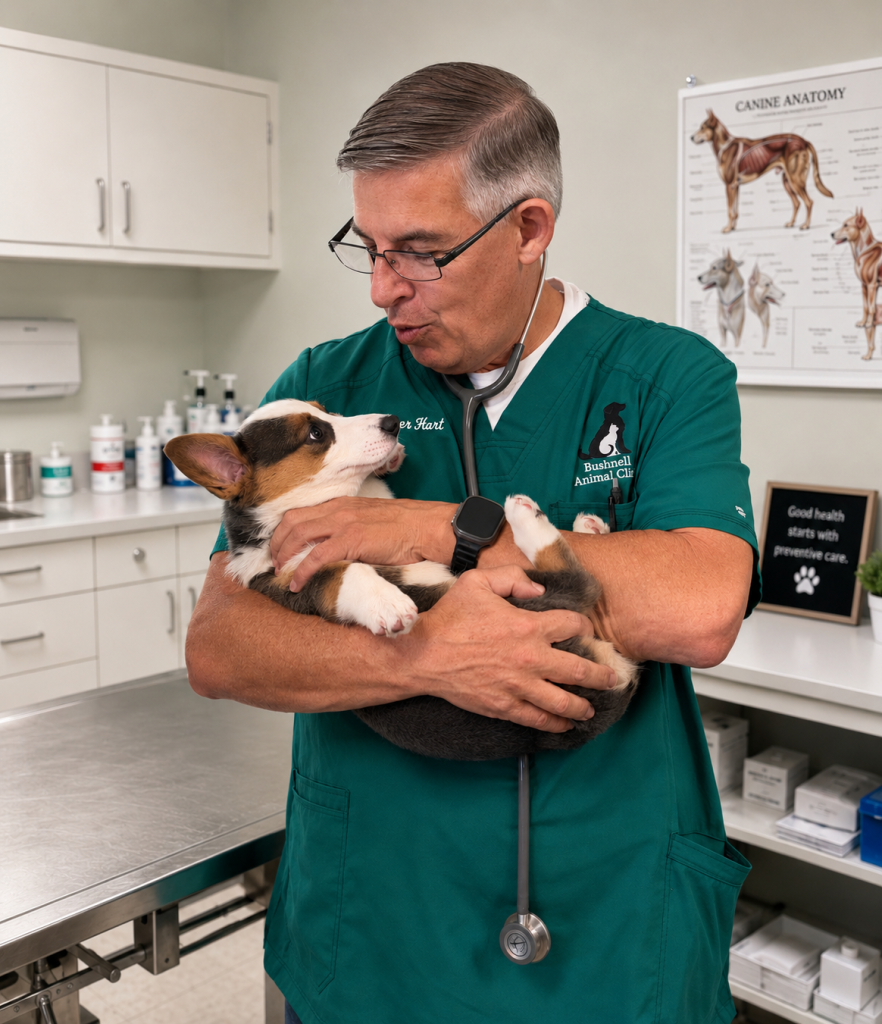 dr hart holding a puppy