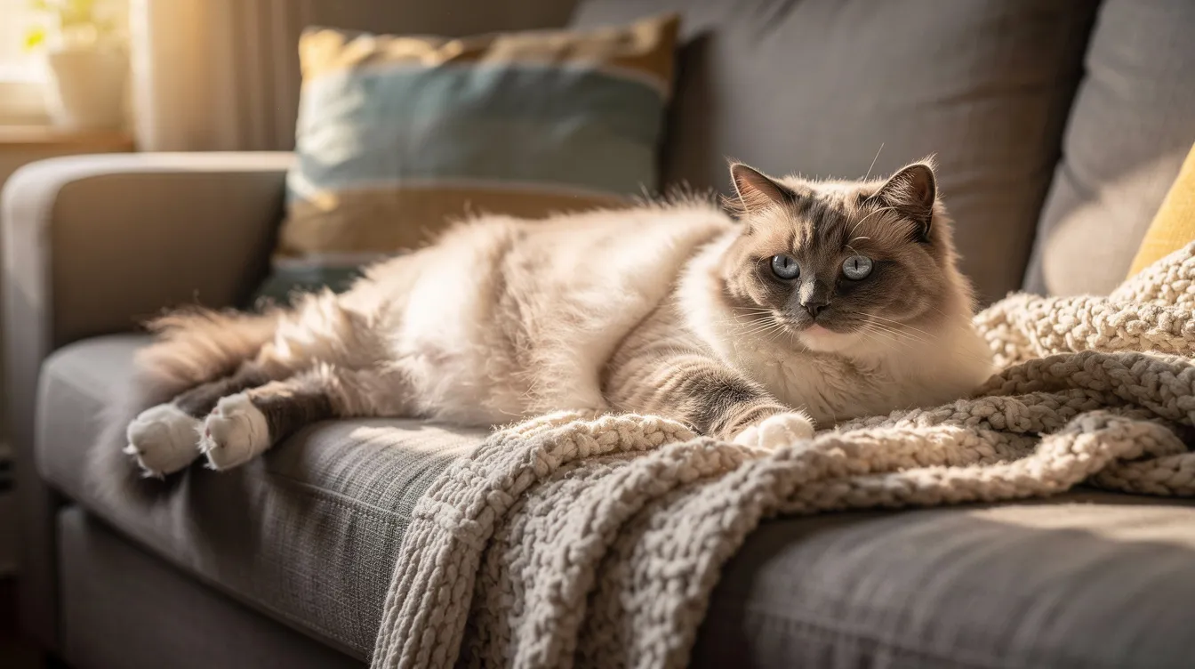 ragdoll cat sitting on the couch