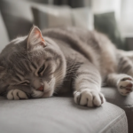 Gray cat sleeping on couch