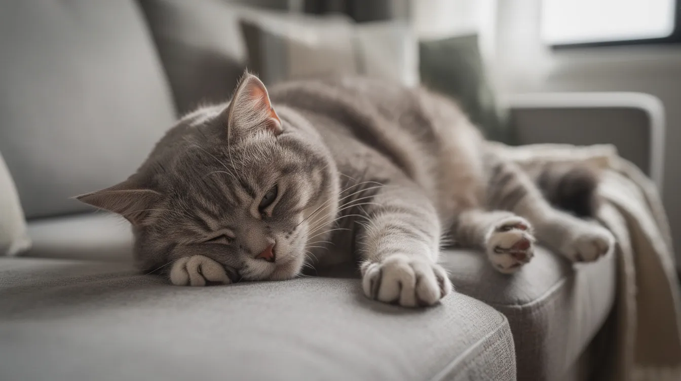 Gray cat sleeping on couch