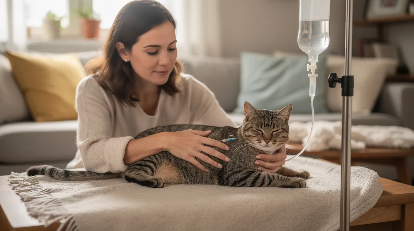 Woman caring for a sick cat