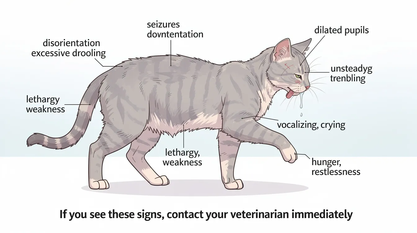 The image illustrates the warning signs of hypoglycemia in a cat, highlighting symptoms such as increased thirst, excessive urination, and weight loss. These signs are crucial for cat owners to recognize, especially in diabetic cats, as they can indicate dangerously low blood sugar levels and the need for immediate veterinary attention.