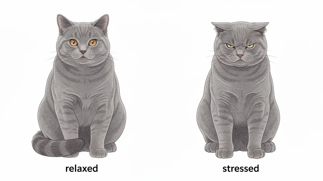 The image shows a side-by-side comparison of two cats: one appears relaxed with upright ears and open eyes, while the other displays signs of pain, including flattened ears, squinted eyes, and pulled-back whiskers. This visual highlights the importance of recognizing subtle signs of discomfort in cats, which can indicate underlying health issues or chronic pain.