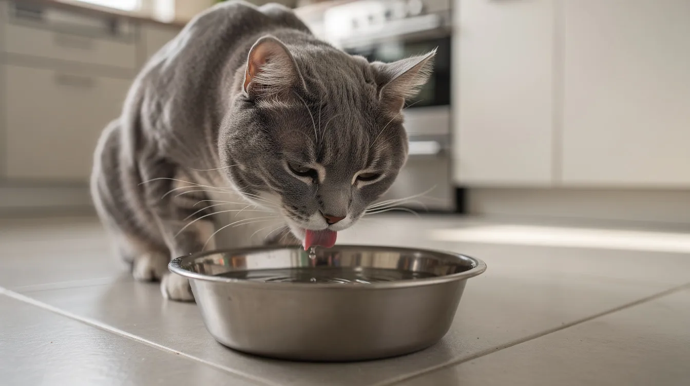 Cat drinking water from bowl