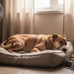 Dog resting in cozy bed.