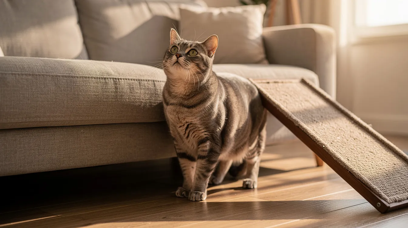Gray cat near a couch